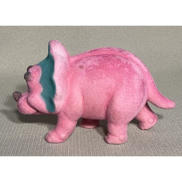 Vintage Pink Flocked Triceratops Dino￼ Figure Toy Concepts - Picture 3 of 5